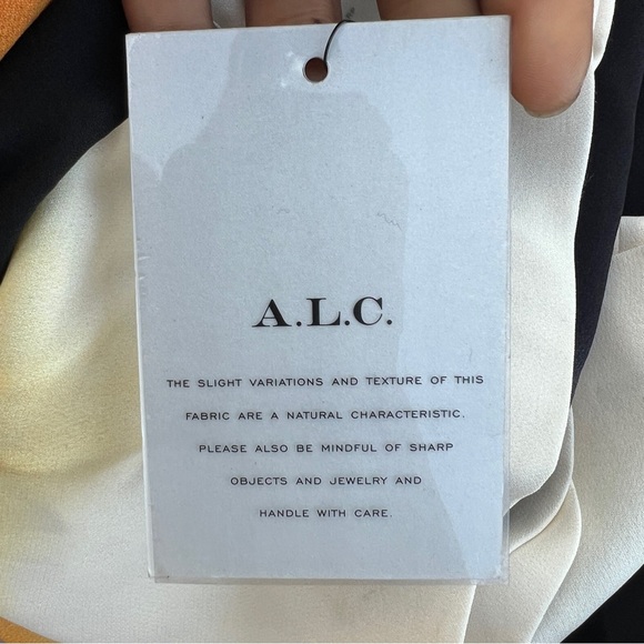 NWT ALC 100% Silk Deep V-Neck Mini Shift Women's Dress 2 Black Orange Luxe Chic - Picture 8 of 11